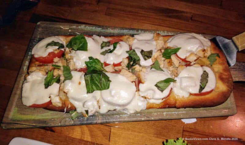 Caprese Flatbread with chicken added.